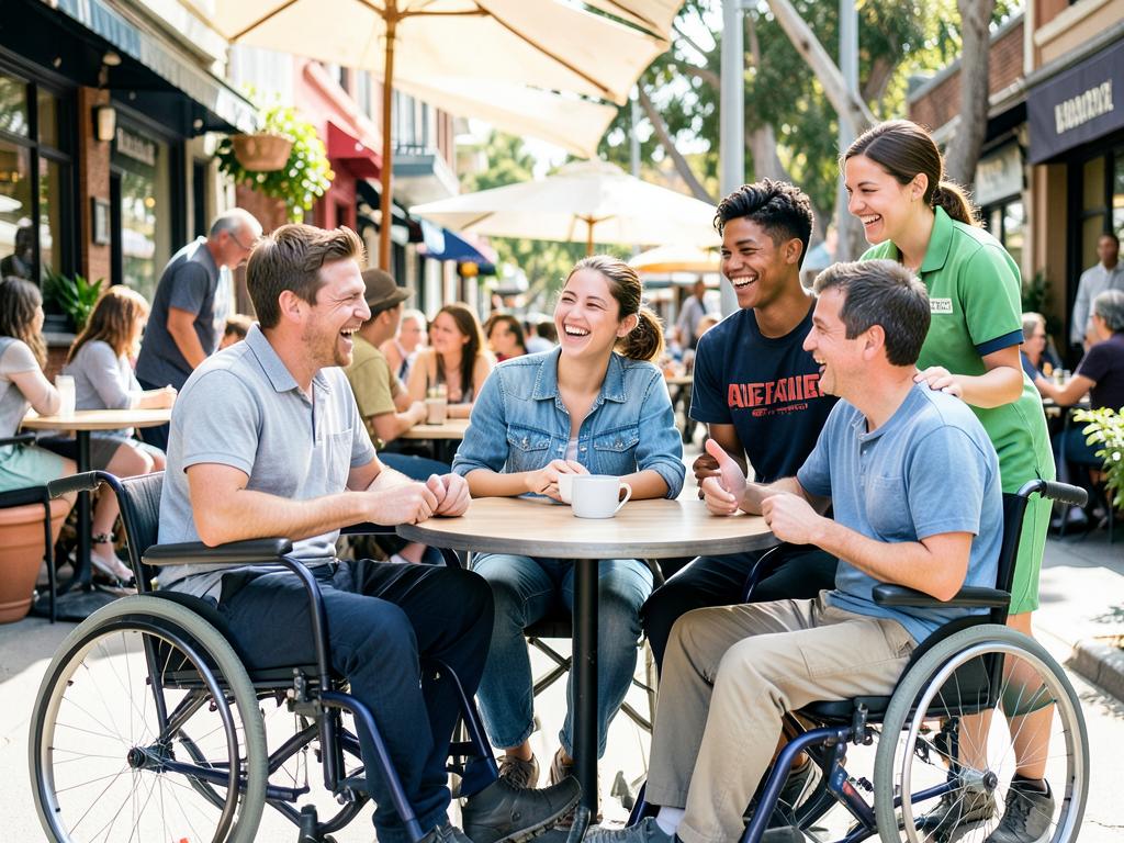 Young disabled adults enjoying a social outing together